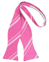 Load image into Gallery viewer, Cardi Self Tie Bubblegum Striped Satin Bow Tie
