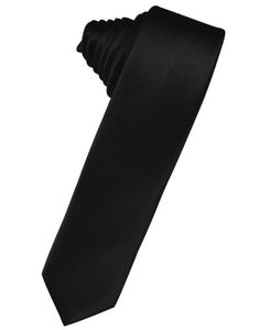 Cardi Self Tie Black Luxury Satin Skinny Necktie