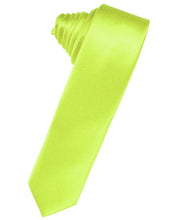 Load image into Gallery viewer, Cardi Self Tie Lime Luxury Satin Skinny Necktie
