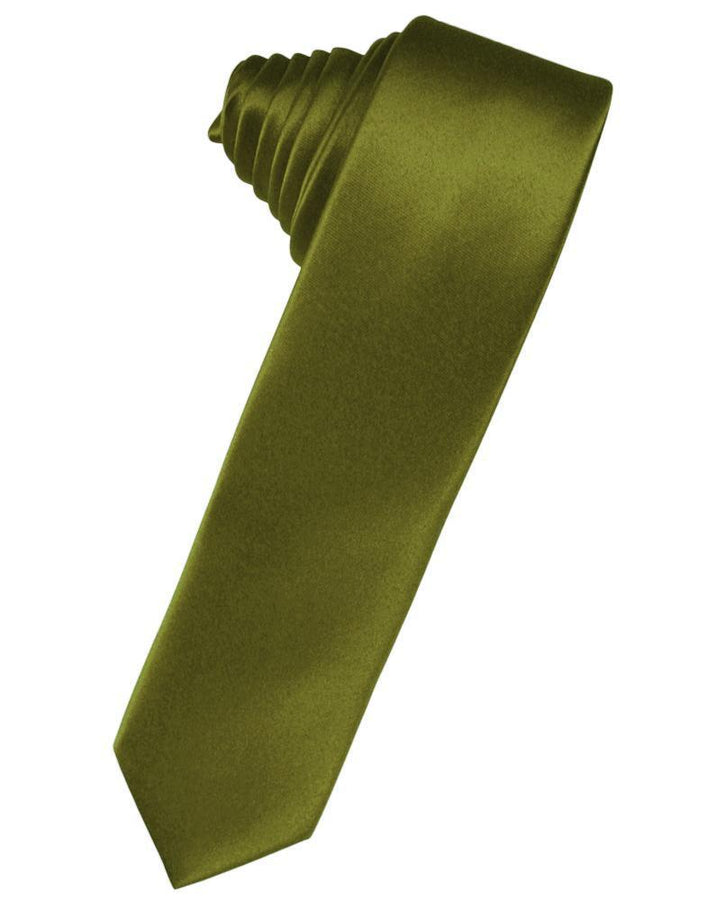 Cardi Self Tie Moss Luxury Satin Skinny Necktie