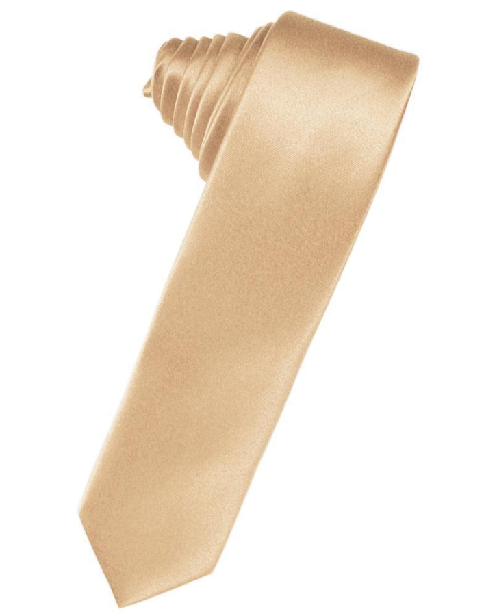 Cardi Self Tie Peach Luxury Satin Skinny Necktie