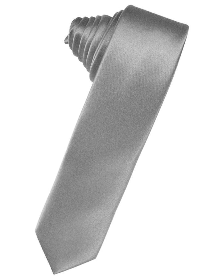 Cardi Self Tie Silver Luxury Satin Skinny Necktie