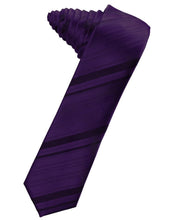Load image into Gallery viewer, Cardi Self Tie Amethyst Striped Satin Skinny Necktie