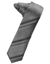 Load image into Gallery viewer, Cardi Self Tie Charcoal Striped Satin Skinny Necktie