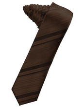 Load image into Gallery viewer, Cardi Self Tie Chocolate Striped Satin Skinny Necktie