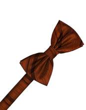 Load image into Gallery viewer, Cardi Pre-Tied Cognac Striped Satin Bow Tie