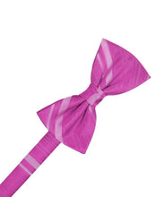 Load image into Gallery viewer, Cardi Pre-Tied Fuchsia Striped Satin Bow Tie