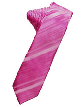 Load image into Gallery viewer, Cardi Self Tie Fuchsia Striped Satin Skinny Necktie