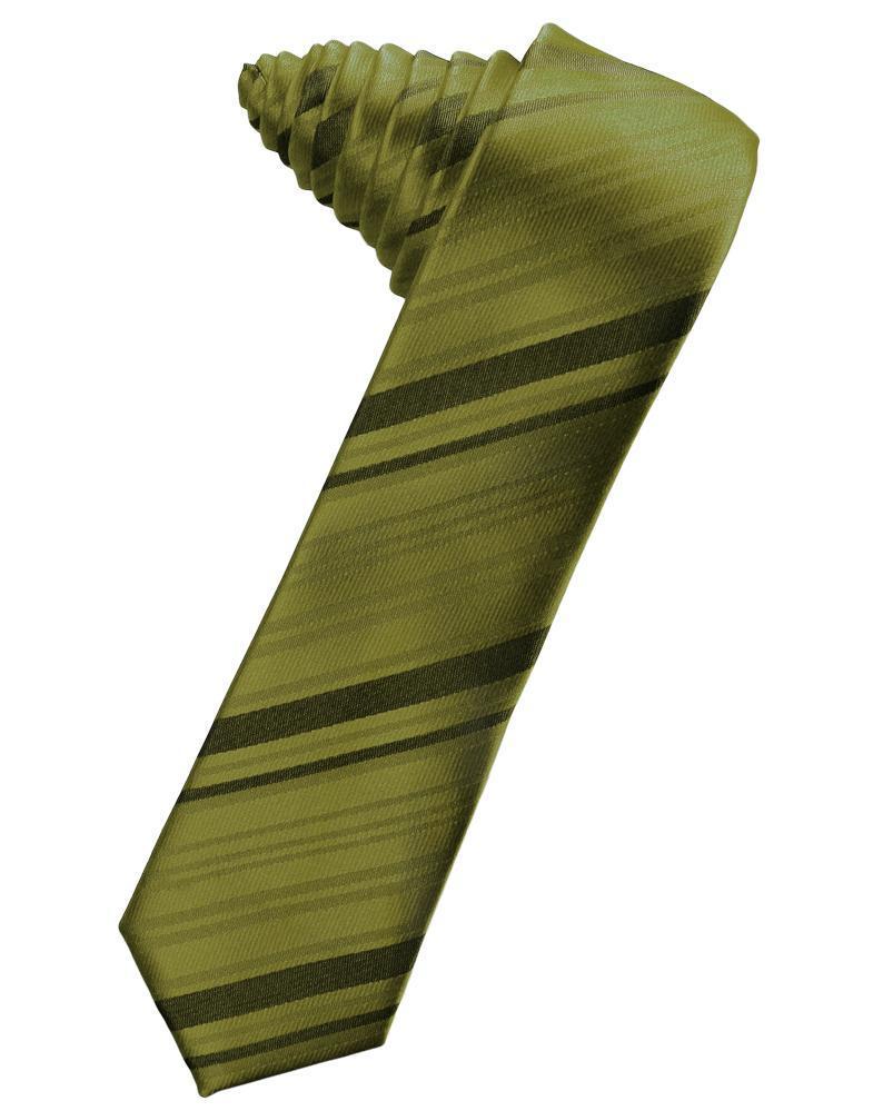 Cardi Self Tie Moss Striped Satin Skinny Necktie