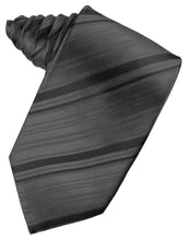 Load image into Gallery viewer, Cardi Self Tie Pewter Striped Satin Necktie
