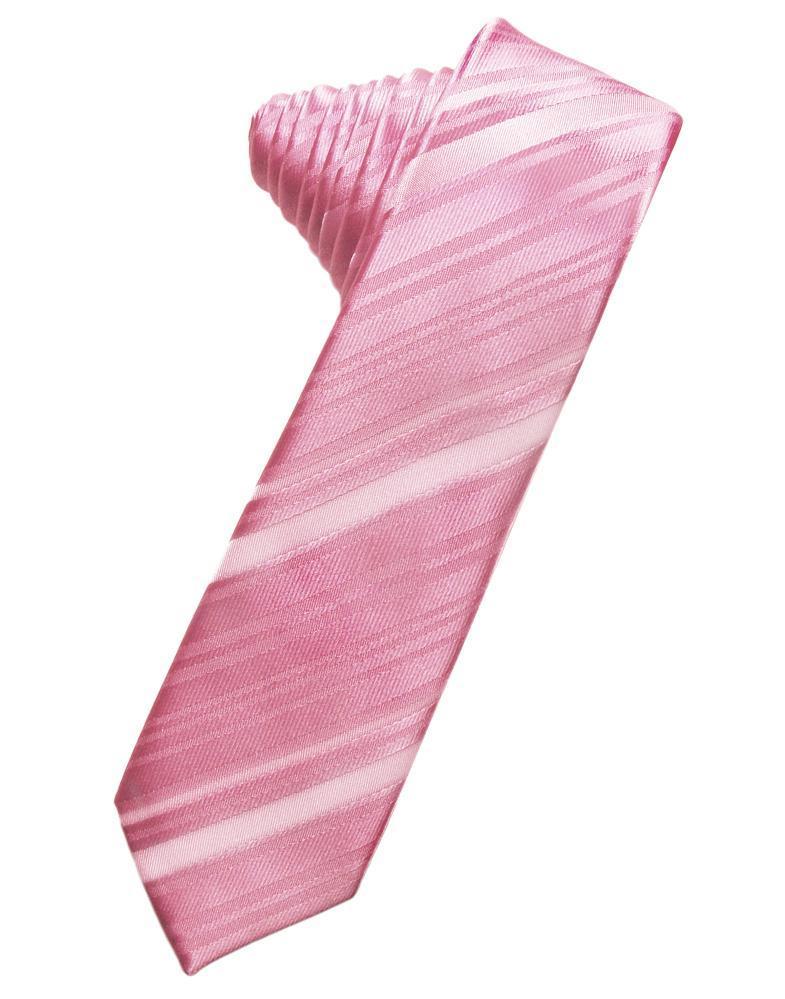 Cardi Self Tie Rose Petal Striped Satin Skinny Necktie