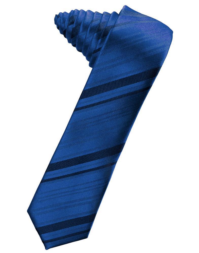 Cardi Self Tie Royal Blue Striped Satin Skinny Necktie