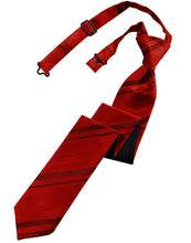 Load image into Gallery viewer, Cardi Pre-Tied Scarlet Striped Satin Skinny Necktie
