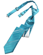 Load image into Gallery viewer, Cardi Pre-Tied Turquoise Striped Satin Skinny Necktie