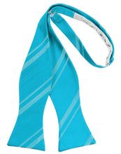 Load image into Gallery viewer, Cardi Self Tie Turquoise Striped Satin Bow Tie