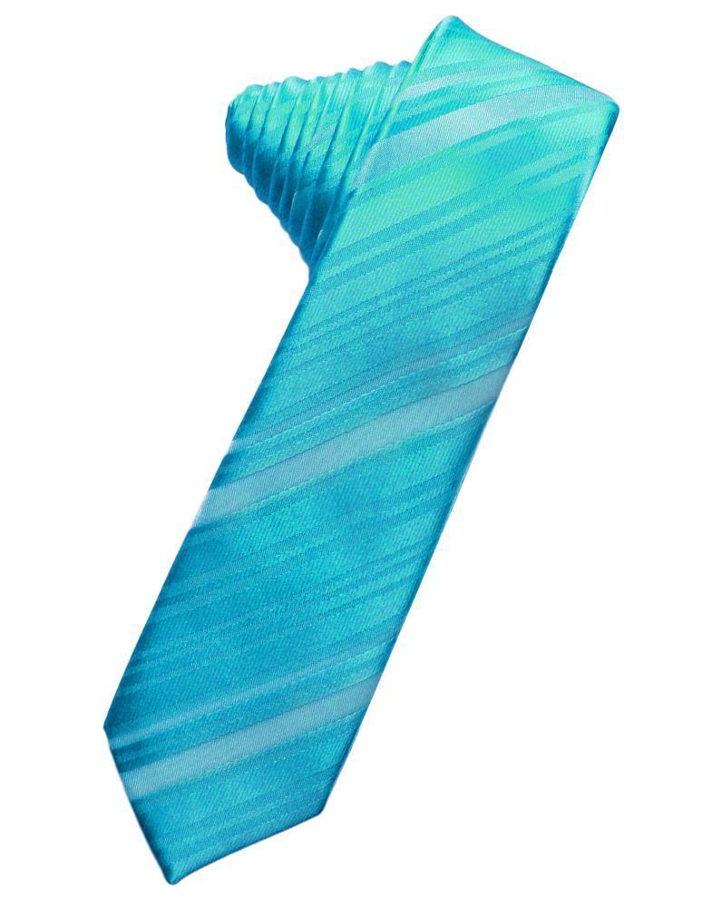 Cardi Self Tie Turquoise Striped Satin Skinny Necktie