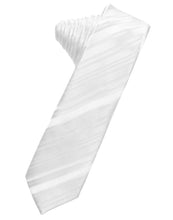 Load image into Gallery viewer, Cardi Self Tie White Striped Satin Skinny Necktie