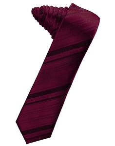 Cardi Self Tie Wine Striped Satin Skinny Necktie