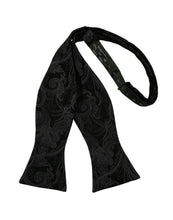 Load image into Gallery viewer, Cardi Self Tie Black Tapestry Bow Tie