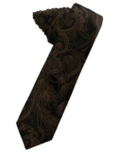 Load image into Gallery viewer, Cardi Self Tie Chocolate Tapestry Skinny Necktie