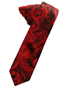 Cardi Self Tie Scarlet Tapestry Skinny Necktie