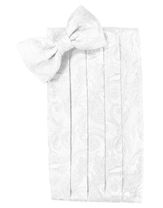 Cristoforo Cardi White Tapestry Silk Cummerbund & Bow Tie Set