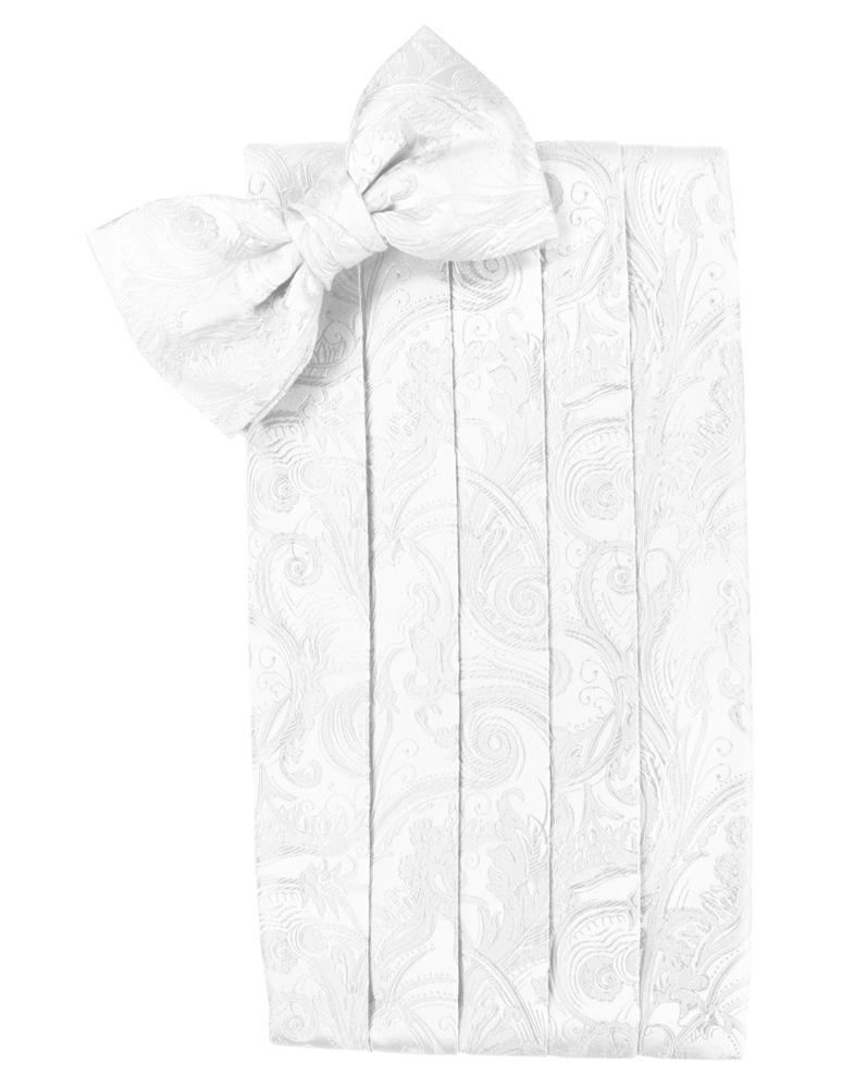Cristoforo Cardi White Tapestry Silk Cummerbund & Bow Tie Set