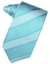 Load image into Gallery viewer, Cardi Self Tie Turquoise Venetian Stripe Necktie