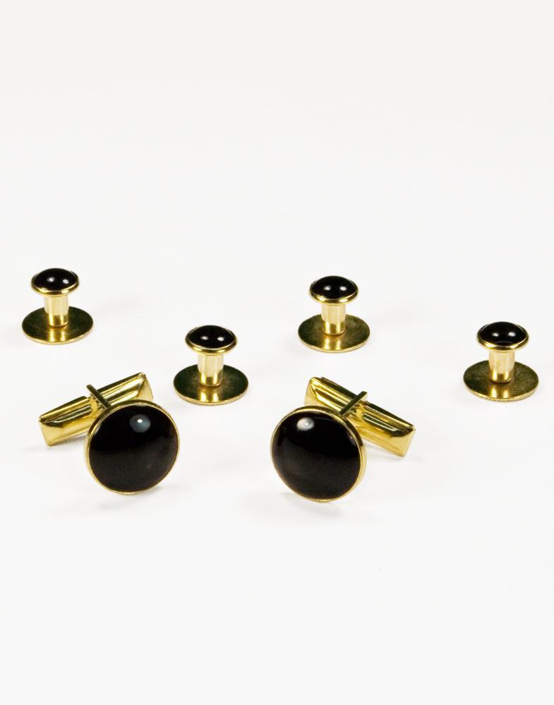 Classic Collection Basic Black with Gold Trim Studs and Cufflinks Set