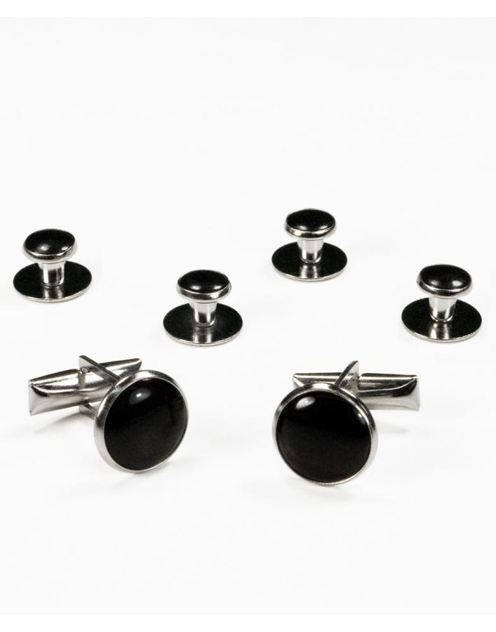 Classic Collection Basic Black with Silver Trim Studs and Cufflinks Set