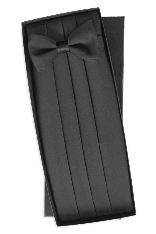 Classic Collection Black Silk Cummerbund & Bow Tie Set