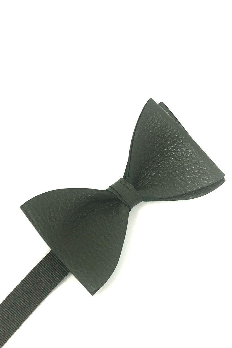 Cardi Olive Textured Leather Bow Tie