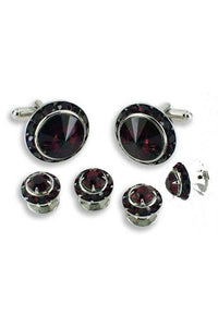 Classix Dark Ruby Crystal Black Rhinestones Border Studs and Cufflinks Set