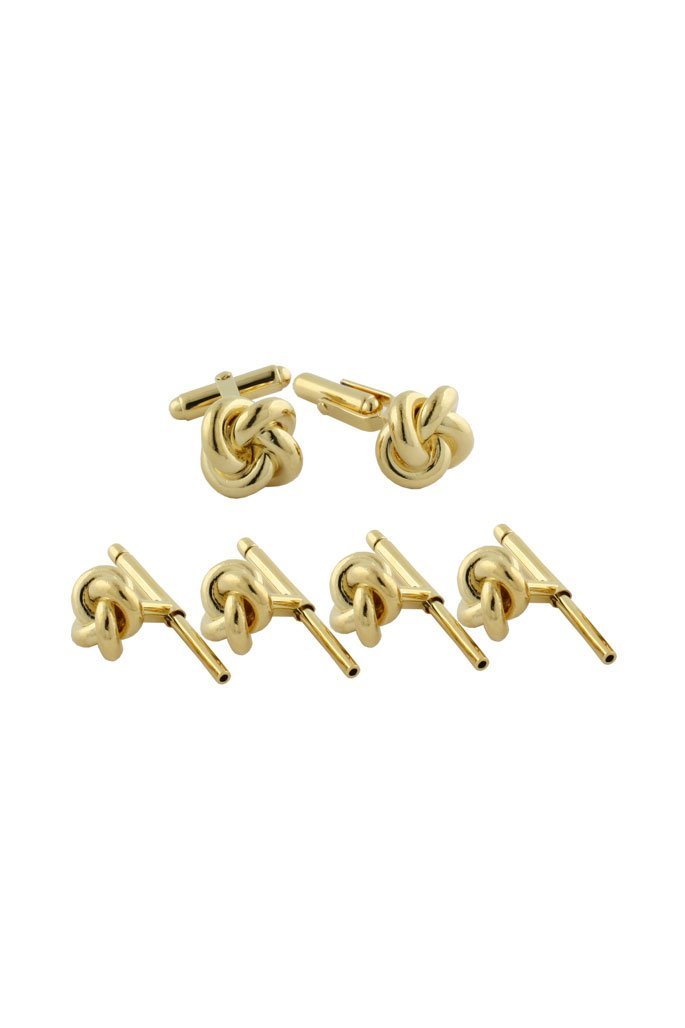 David Donahue Gold Plated Sterling Silver Knot Studs & Cufflinks Set
