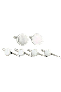 David Donahue Sterling Silver Mother of Pearl Studs & Cufflinks Set