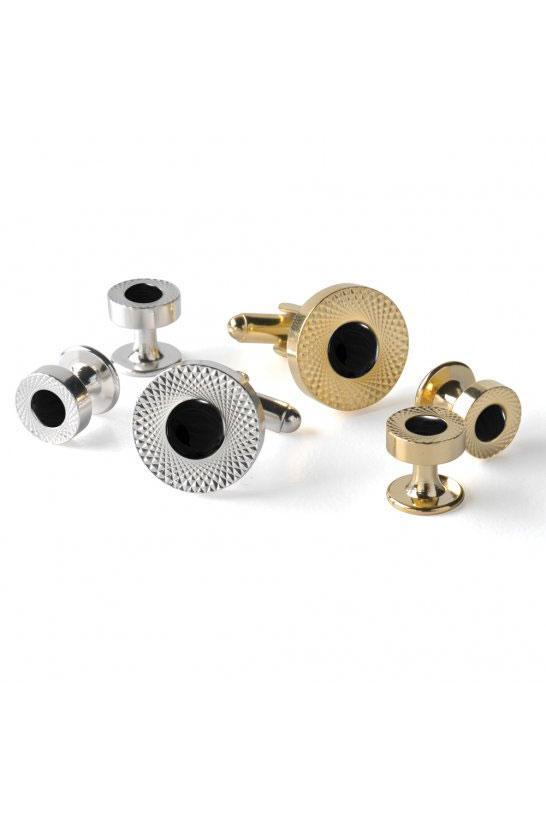 Pioneer Onyx Etched Double Wide Studs and Cufflinks Set