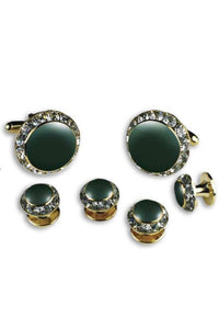 Classix Hunter Enamel Rhinestones Border Studs and Cufflinks Set