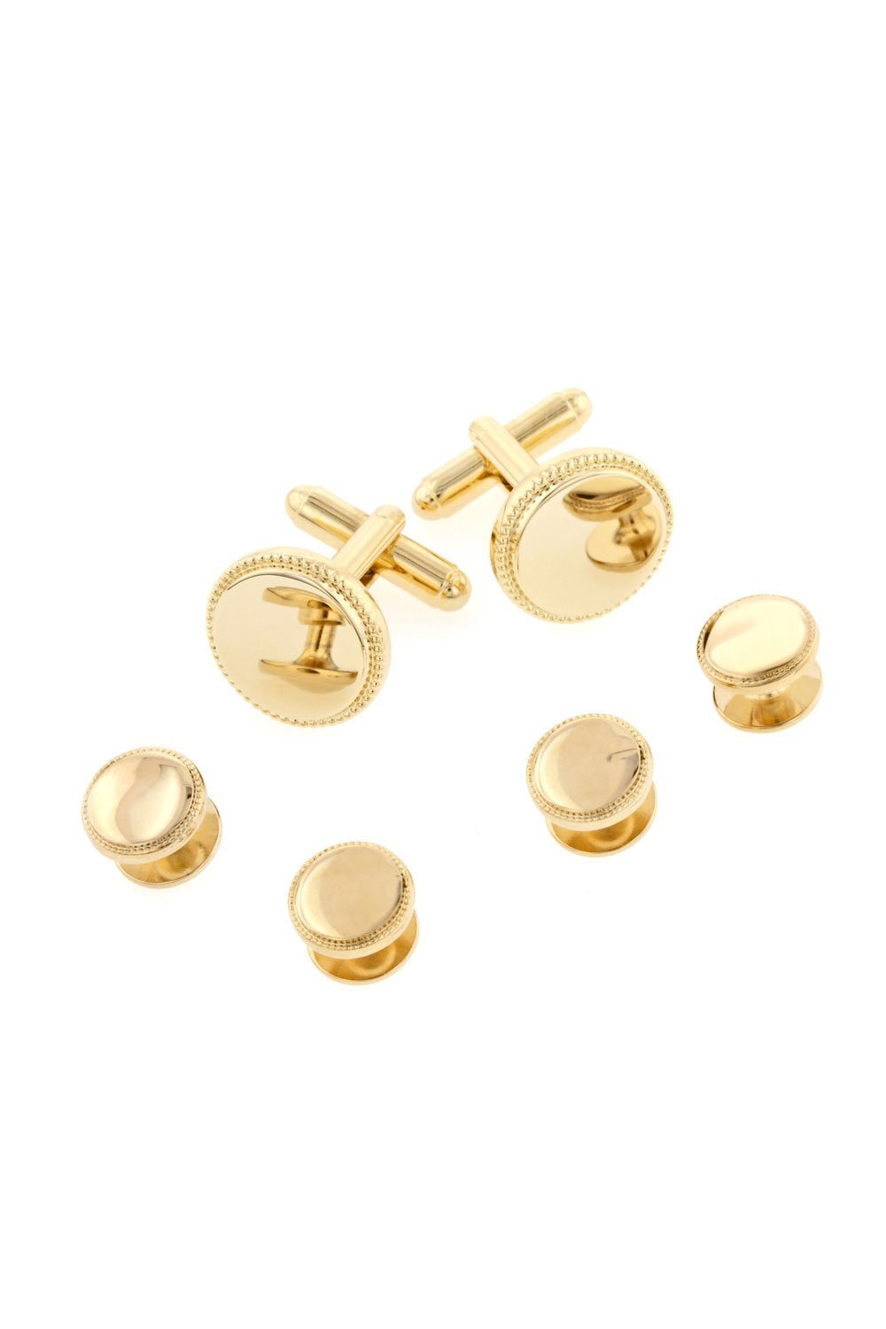 JJ Weston Beaded Edge Gold Studs and Cufflinks Set