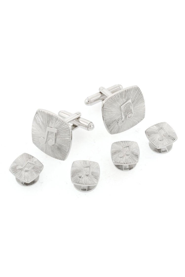 JJ Weston Music Note Silver Studs and Cufflinks Set
