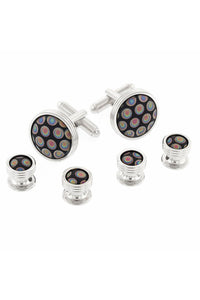 JJ Weston Black Peacock Silver Studs and Cufflinks Set