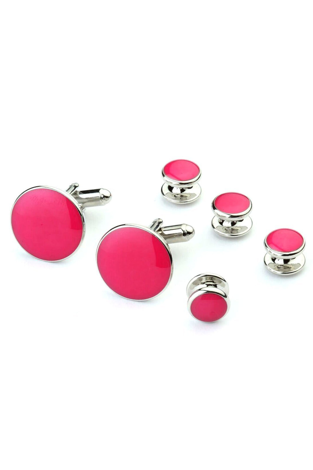 Cristoforo Cardi Pink with Silver Trim Studs and Cufflinks Set