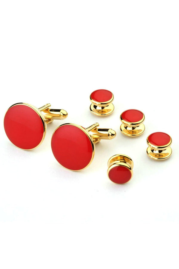 Cristoforo Cardi Red with Gold Trim Studs and Cufflinks Set