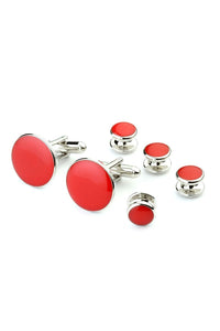 Cristoforo Cardi Red with Silver Trim Studs and Cufflinks Set