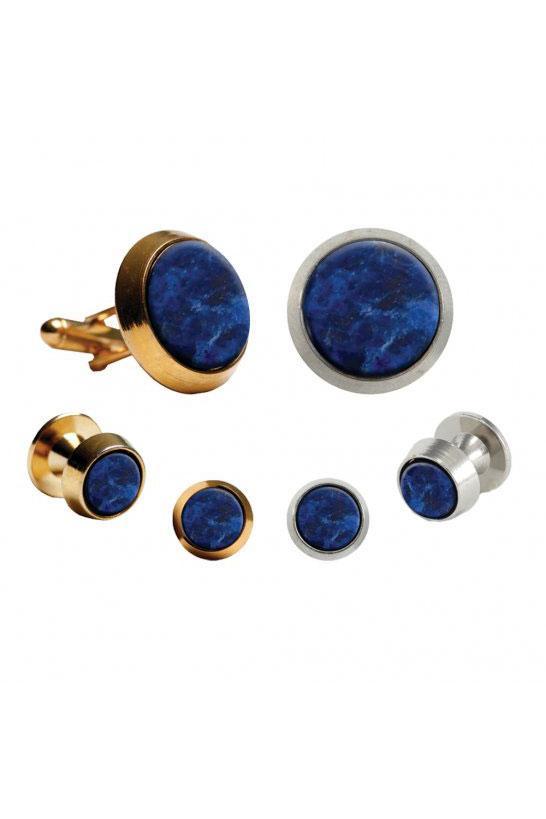 Pioneer Sodalite Round Beveled Edge Studs and Cufflinks Set
