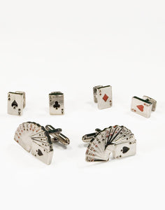 Cristoforo Cardi Casino Cards Silver Studs and Cufflinks Set