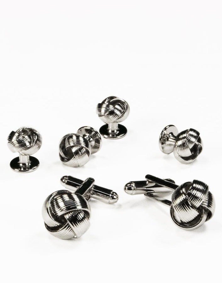 Cristoforo Cardi Silver Loveknots Studs and Cufflinks Set