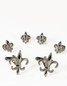 Cristoforo Cardi Fleur de Lis Silver Studs and Cufflinks Set