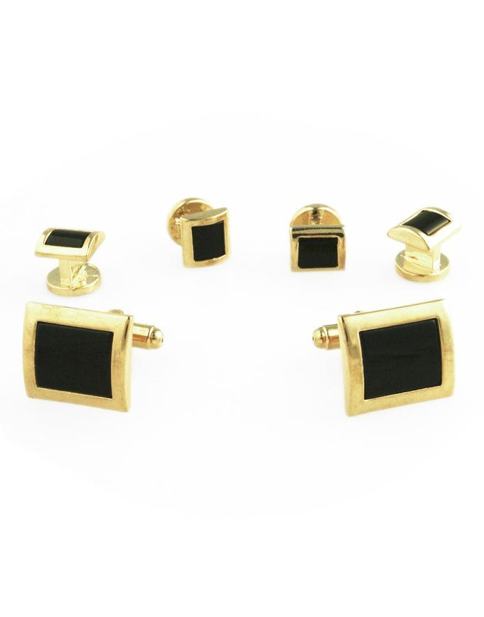 Cristoforo Cardi Black Square Convex Onyx with Gold Edge Studs and Cufflinks Set