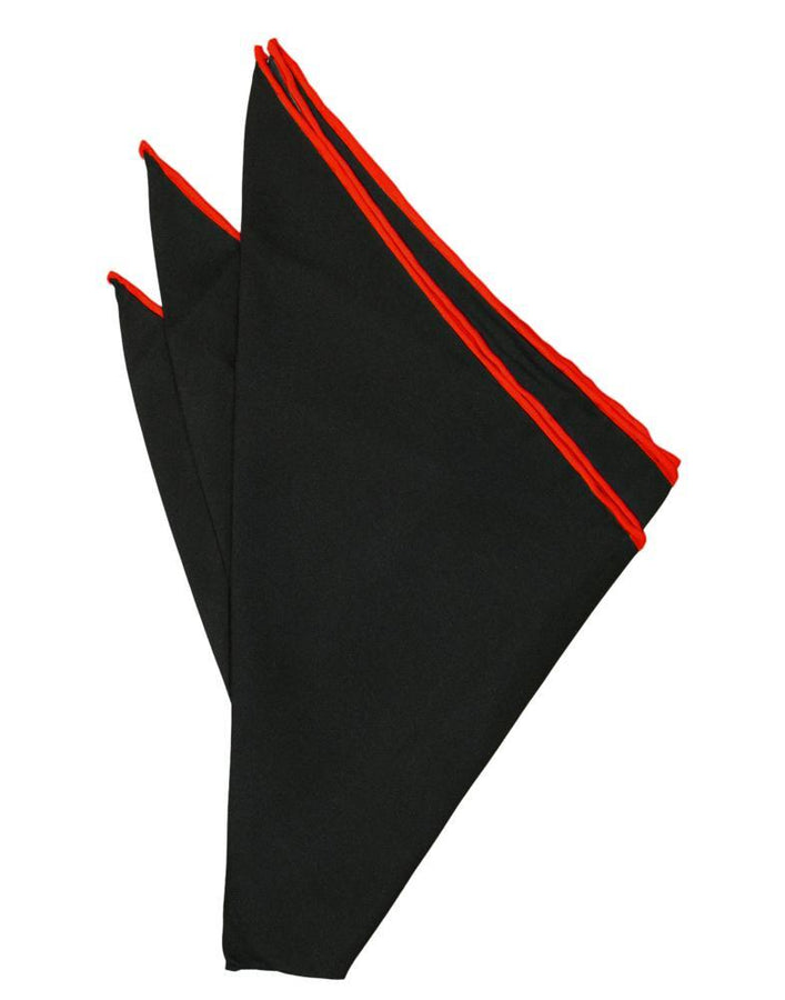 Cristoforo Cardi Black Silk with Red Hand Rolled Trim Pocket Square