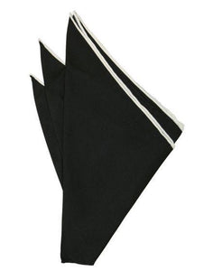 Cristoforo Cardi Black Silk with White Hand Rolled Trim Pocket Square